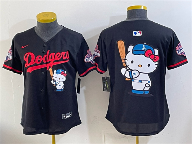 Youth Los Angeles Dodgers Team Big Logo Black Hello Kitty Night 2025 World Series Champions Patch Stitched Baseball Jersey Youth Los Angeles Dodgers Team Big Logo Black Hello Kitty Night 2025 World Series Champions Patch Stitched Baseball Jersey